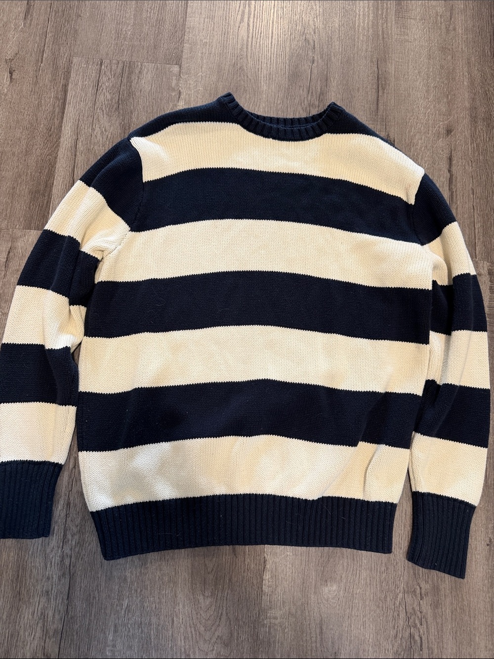 John Galt Women’s Black and Cream Striped Oversized Crewneck Sweater